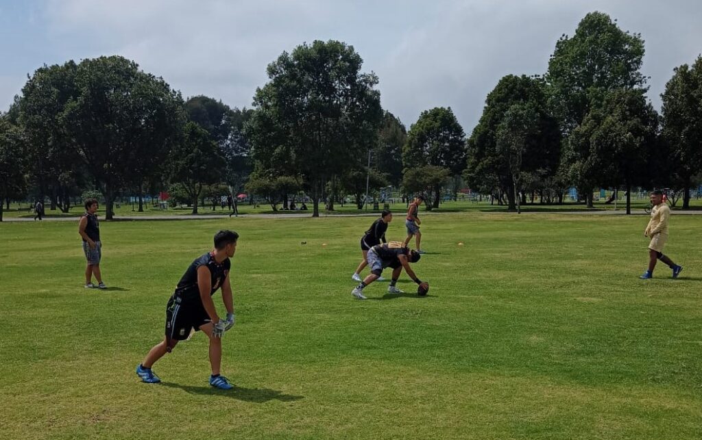 A flag football in Bogotá snap taking place
