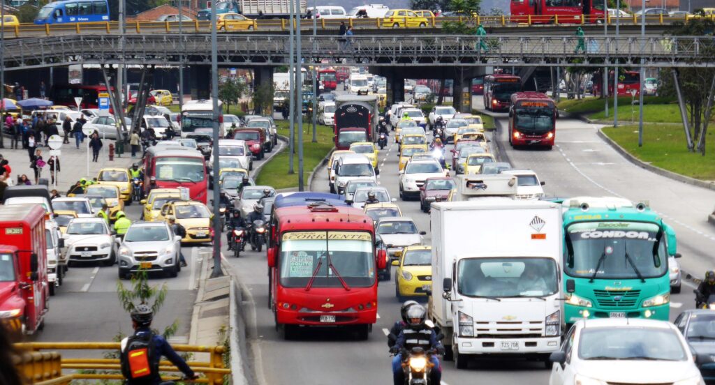 Diving into Bogotá's traffic streams can be a scary experience. Photo credit: Steve Hide